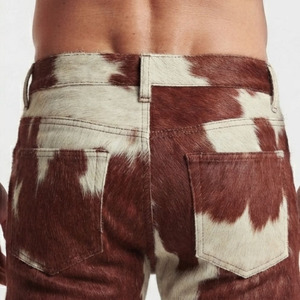 Men's Genuine Calf Hair Cowhide <b>Trousers</b> Mid Waist High Street Style <b>Summer</b> Pants 100% Cowhide Anti-Pilling Quick Dry Zipper Fly - Product Image 5
