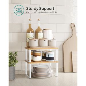 Set di 4 Mensole da Cucina Impilabili ed Espandibili, Porta Spezie in Metallo e Legno Ingegnerizzato, Bianco Nuvola - Product Image 4