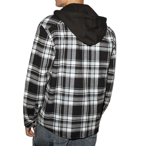Vente directe usine – Nouvelle veste chemise décontractée unisexe à manches longues en toile à carreaux avec col montant et capuche, style streetwear, personnalisable (OEM) - Product Image 4