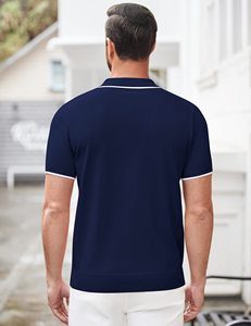 เสื้อโปโลผู้ชายสีน้ำเงินกรมท่า แขนสั้น ผ้าถัก มีซิป ดีไซน์เรียบง่าย ระบายอากาศได้ดี ผ้าฝ้าย ทรงปกติ - Product Image 3