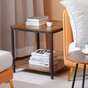 Rustic Wood Top <b>End</b> <b>Table</b> with Black Metal Frame for Living Room Bedroom Home Furniture Modern Industrial Accent <b>Table</b> - Product Image 5