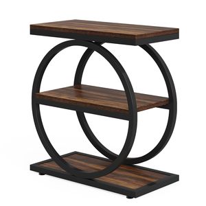 Industrial 3-Tier Console <b>Table</b> Round Metal Frame <b>Sofa</b> <b>Side</b> <b>Table</b> - Product Image 5