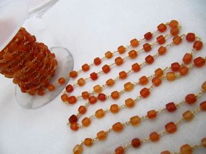 Cadena de Rosario Facetada en Forma de Cubo de Naranja Natural de 6-7 mm, Se Vende por Pie - Product Image 5