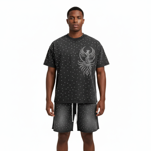 Ensemble survêtement 2 pièces homme été 2026 personnalisé avec logo imprimé, chemise et short, effet délavé, motif graphique, grandes tailles - Product Image 2
