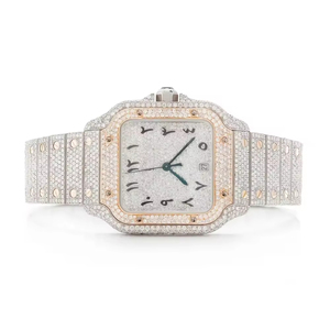 Montre de luxe en moissanite pour homme, boîtier en acier inoxydable entièrement pavé, mouvement à quartz ETA, résistante à l'eau 10 bars, unisexe - Product Image 1