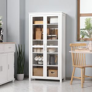 Dispensa da Cucina Bianca a 5 Ripiani con Porte in Vetro e Ripiani Regolabili per Sala da Pranzo e Cucina - Product Image 2