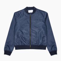 Blouson Bomber Bleu Marine pour Femme, Manches Longues, Col Montant, Fermeture Éclair, en Polyester Tissé, Vêtement d'Extérieur Décontracté pour l'Automne
