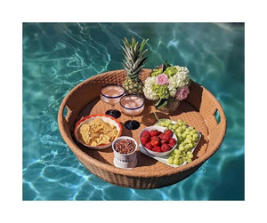 Panier de petit-déjeuner flottant en rotin pour hôtel-resort, plateau de service extérieur pour piscine, panier de petit-déjeuner flottant en osier pour villa - Product Image 3