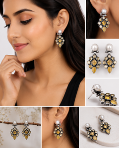 MOQ Available Oxidized Pearl Lovers Dangle <b>Earrings</b> | Antique <b>Silver</b> Plated Handmade Ethnic Jewelry | Boho Statement <b>Earrings</b> - Product Image 5