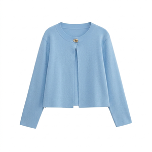 Cárdigan de punto acanalado para mujer, prenda exterior para un estilo casual moderno y looks cómodos para el día a día. - Product Image 1