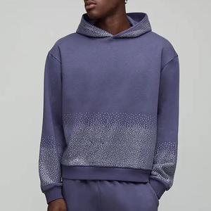 Sweat-shirt à capuche violet pour homme, coupe oversize, motif à pois, en molleton français, avec strass, style streetwear décontracté, pull pour l'automne - Product Image 1