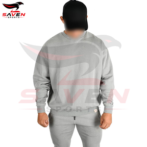 Highest Quality <b>Mens</b> Drop Shoulder Sweatshirt Bulk Loose Fit Plain Light Grey Crew Neck Heavy Fabric <b>Fleece</b> Pullover <b>Tops</b> - Product Image 2