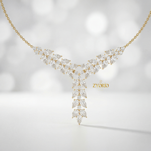 Collier Pendentif Cascade Florale en Or Rose avec Diamant de Laboratoire, Chaîne à Maillons Plaqué Or, Design Élégant et Durable, Cadeau de Mariage - Product Image 2