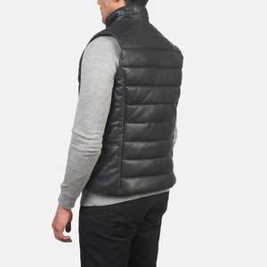 Chaleco Acolchado de PU Color Borgoña para Hombre, Cuello Alto, Casual, Resistente al Viento, para Otoño, Color Sólido, Corte Ajustado - Product Image 2