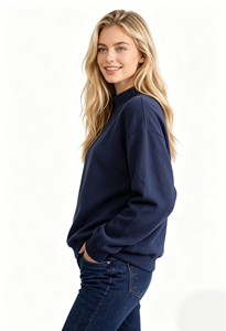 Sudadera Oversize Azul Marino para Mujer con Cuello Alto Simulado, de Forro Polar Premium Grueso, Manga Larga, Estilo Pullover, Top Casual Minimalista - Product Image 5