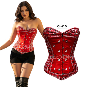 Corsé de Satén con Estampado Paisley Rojo de Alta Calidad - Corsé de Cintura Ajustable Resistente - Product Image 5