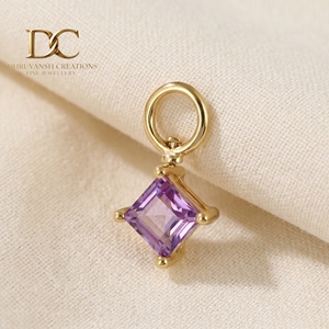 Pendentif Charme Solitaire Classique en Or Jaune Massif 9K Certifié IGI avec Alexandrite de Laboratoire pour Femme, Bracelet et Collier - Product Image 1