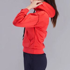 Women's <b>Red</b> Zip-Up Hooded Lined Fleece Eco-Friendly Regular Sweatshirt Full Sleeve Solid Polyester/Cotton Casual Autumn Winter - Product Image 3