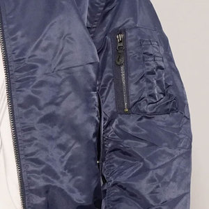Blouson bomber bleu marine pour homme, couleur unie, fermeture éclair, style décontracté, extérieur en polyester, coupe classique, pour l'automne - Product Image 2
