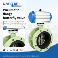 Válvula de Mariposa Neumática Carter con Brida de Hierro Dúctil GG25 RF, Doble Acción, Centro, Sellado Suave EPDM, para Agua y Aguas Residuales, DIN