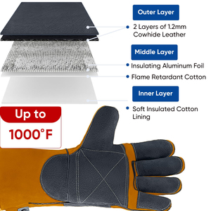 Gants de travail robustes et durables pour soudeurs, protection contre la chaleur extrême, gants de travail en cuir de vachette personnalisés - Product Image 3