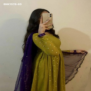 Nuevo Conjunto de Kurti y Dupatta en Línea A, Listo para Usar, con Georgette Sintético, Bordado Butti y Cordón, para Mujer, Fabricante de Moda - Product Image 1