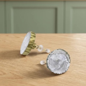 Round Brass Cabinet Knobs With <b>Clear</b> <b>Resin</b> Inlay Traditional Style For Kitchen Furniture Easy Installation - Product Image 1