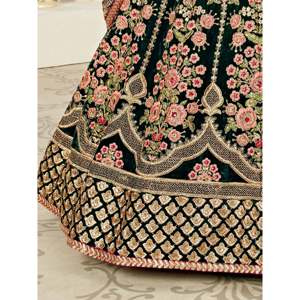 Elegant Green Velvet Lehenga Choli for <b>Bride</b> Plus Size XL with Pearl Embellishments - Product Image 2