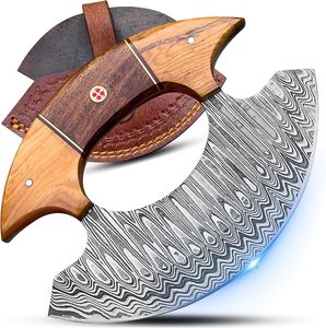 Ensemble de couteaux Ulu en acier Damas, gravure personnalisée, coupe-pizza, qualité industrielle supérieure, cuisine personnalisée - Product Image 1