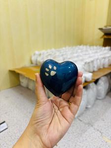 Brass American Style <b>Heart</b> Shape Pet Cremation Urn Silver Color with Paw Print Design Customizable for Pet Ashes Storage - Product Image 2