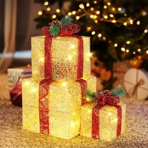 3pcs Golden Garden Gift Box Decoration 10 Inch 8 Inch 6 Inch 5M Long US Plug Power <b>Cord</b> for Christmas <b>Lights</b> - Product Image 2