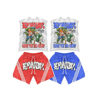 Nouveautés : Ensemble short et t-shirt sans manches pour homme, design personnalisé avec logo, polyester, impressions par transfert thermique, séchage rapide