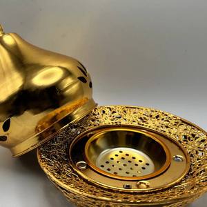 Wholesale Dome <b>Silver</b> Metal Incense <b>Burner</b> Bulk Luxury Polished Bakhoor Censer with Crescent Moon Finial and Filigree Base Decor - Product Image 5