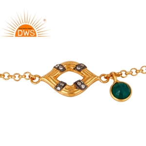925 Fine Sterling Silver 18K Gold Plated Natural Cz & Green Onyx Gemstone <b>Bracelet</b> Demi Fine Jewelry Manufacturer - Product Image 4