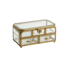 Boîte à bijoux en verre de luxe, design exquis, conteneur de rangement moderne, boîte à bijoux en laiton avec finition plaquée or rose - Product Image 6