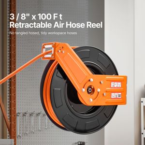 Enrouleur de tuyau d'air rétractable avec rembobinage automatique, 5 pieds, pour tuyau d'air en caoutchouc de 3/8 po x 100 pi, pression max. 300 PSI, conforme CEI, pour compresseur d'air - Product Image 6