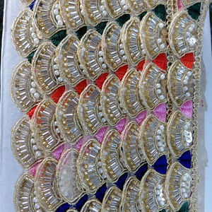 Ribete de encaje bordado con perlas de diseño para sari, blusa, lehenga, dupatta - Product Image 1