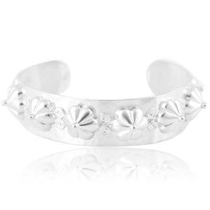 Silver Mountain Geometric Studded Open Cuff Sterling Silver <b>Charm</b> Bracelet Antique Silver Adjustable Minimalist Modern Unisex - Product Image 1