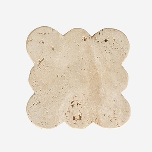 Minimalist Wabi-Sabi Travertine Stone <b>Coaster</b> Set | Flower Scalloped Edge Natural Limestone <b>Coaster</b> for Coffee Table & Hotel Bar - Product Image 3