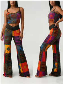 Bohemian Patchwork Flare <b>Pants</b> High Waist Loose Fit Full Length Printed Cotton Spandex Women s <b>Summer</b> <b>Pants</b> Womens Boho Color - Product Image 5