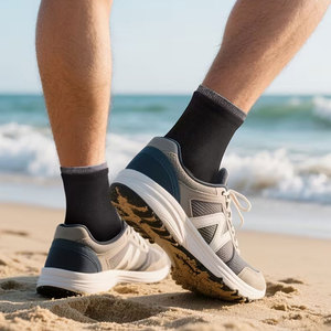 Mid Crew <b>Socks</b> Soft Breathable <b>Quarter</b> <b>Socks</b> Black Color Daily Casual <b>Socks</b> Double Crew Design Comfortable Stretch Athletic - Product Image 4