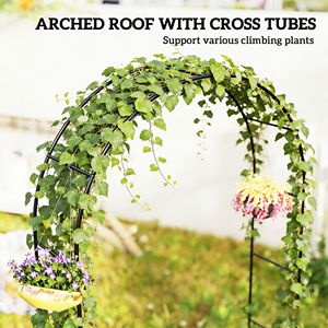Arco da Giardino in Acciaio Nero da 2,4 m con Ampia Base in PVC, Traliccio Facile da Montare per Piante Rampicanti, Supporto per Arco Nuziale - Product Image 3