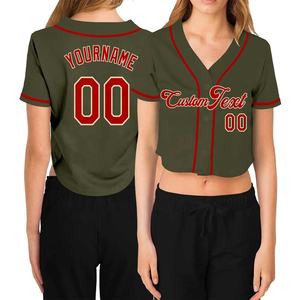 Custom Women's Breathable Cropped Baseball Jersey Short Sleeve V-Neck Button T-Shirts Personalized <b>Crop</b> <b>Top</b> Blouse - Product Image 1