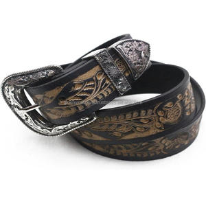 Cinturón de herramientas de cuero occidental para hombre en relieve de hoja de alta calidad con hebilla floral de estilo occidental antiguo grabado floral de 3 piezas - Product Image 5