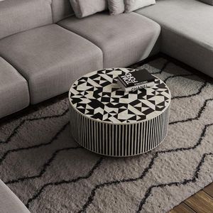 Table basse en os, meuble incurvé, mosaïque complexe, design artisanal, élégante pièce maîtresse d'intérieur - Product Image 3