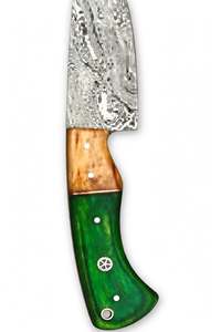 Cuchillo de Chef de Acero de Damasco Forjado a Mano Personalizado con Mango Híbrido de Resina Verde y Madera Natural - Product Image 2