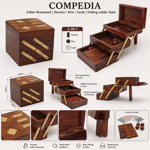 Boîte de jeu d'échelle pliante artisanale en bois de rose indien |   Étui de rangement de luxe pour dominos, dés et cartes – Collection de jeux de table, cadeau idéal - Product Image 3