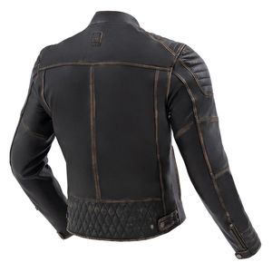 Blouson de moto en cuir de vachette noir pour homme, col montant, fermeture éclair, style motard, coupe classique, pour l'automne - Product Image 2