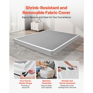 "Stainless Steel & Washable Fabric <b>Queen</b> <b>Size</b> <b>Bed</b> <b>Frame</b> with Heavy Duty Metal <b>Frame</b> & 4 Mattress Foundations" - Product Image 4