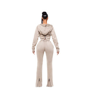 Ensemble deux pièces streetwear pour femme : sweat à capuche court et pantalon de jogging, survêtement sportif avec capuche en fourrure - Product Image 5